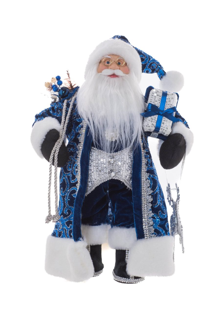 Royal Blue/White Fabric Standing Dazzled Santa wearing Chintz Jacket