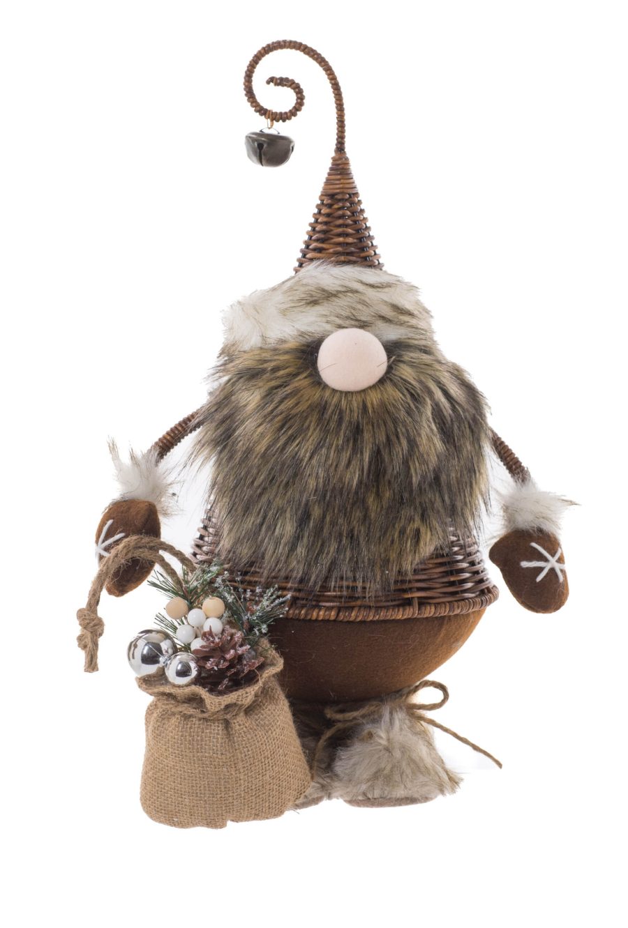 Brown/Grey Wicker Standing Cone-Shaped Gnome Santa
