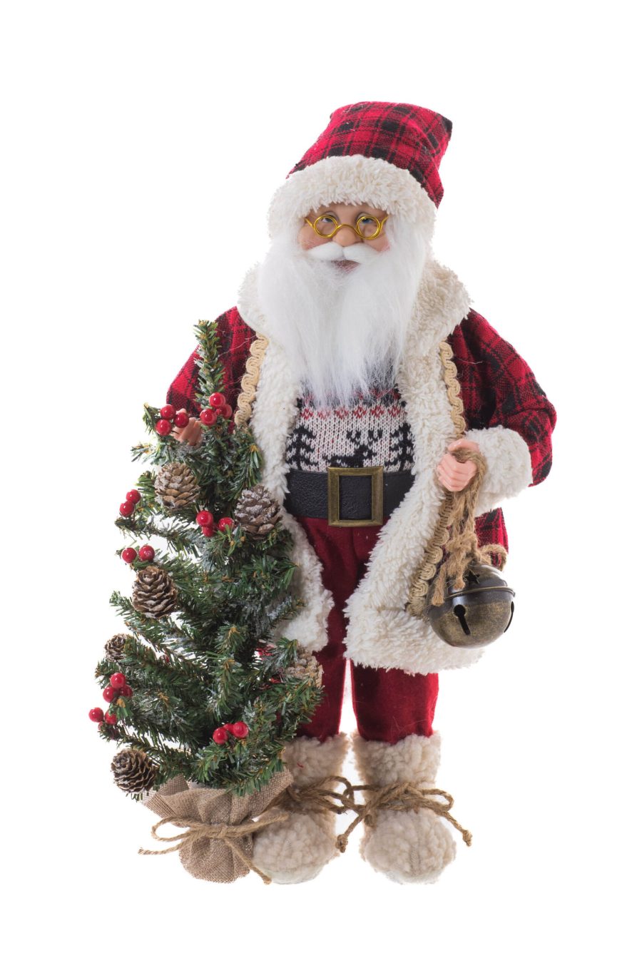 Red/Ivory Fabric Standing Cozy Santa with Furry Boots