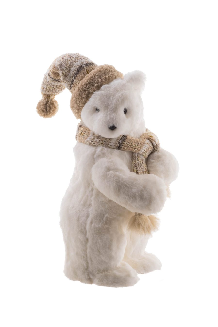 White/Beige Faux Fur Standing Curious Bear