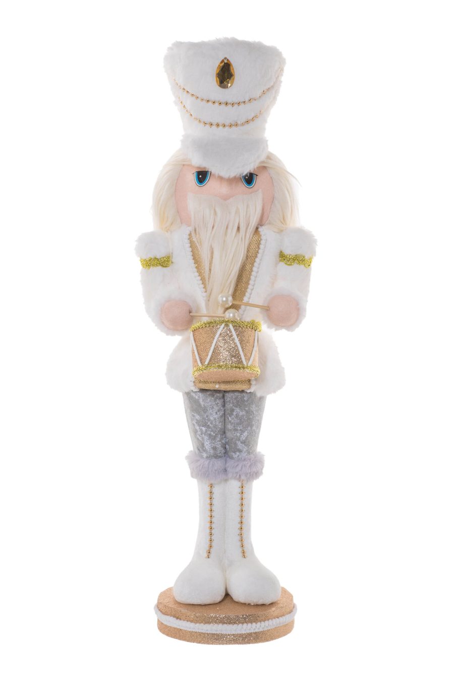 White/Gold Fabric Standing Drummer Nutcracker