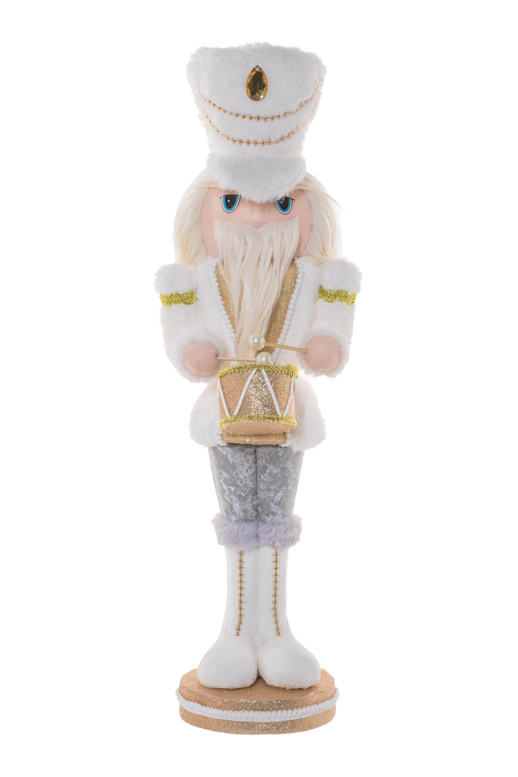 White/Gold Fabric Standing Drummer Nutcracker