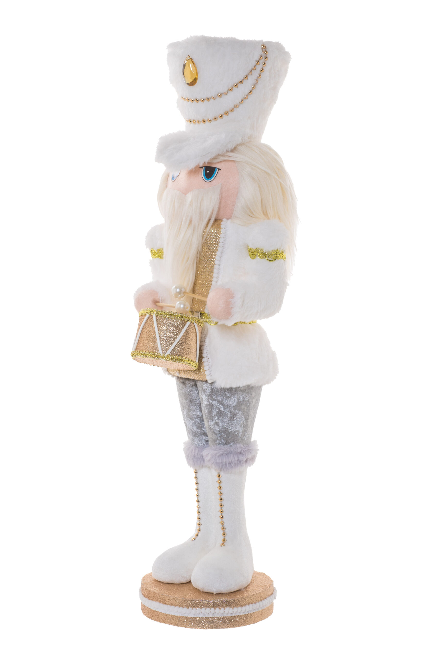 White/Gold Fabric Standing Drummer Nutcracker - Image 3
