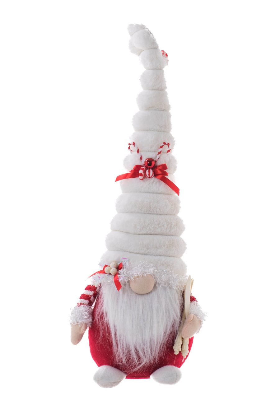 Red/White Fabric Standing Tall Festive Gnome with Long Santa Hat