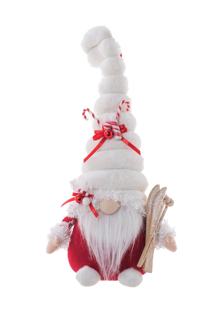 Red/White Fabric Standing Tall Festive Gnome with Long Santa Hat