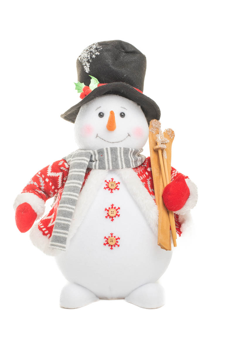 Frosted White and Red Gentle Snowman Wearing a Magical Top Hat