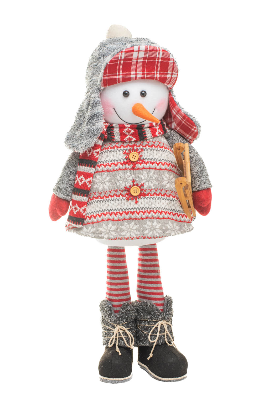 Gray and Red Snowflake Warm Snowman Wearing a Cozy Winter Cap