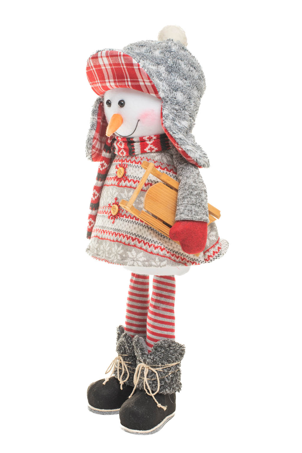 Gray and Red Snowflake Warm Snowman Wearing a Cozy Winter Cap - Image 2