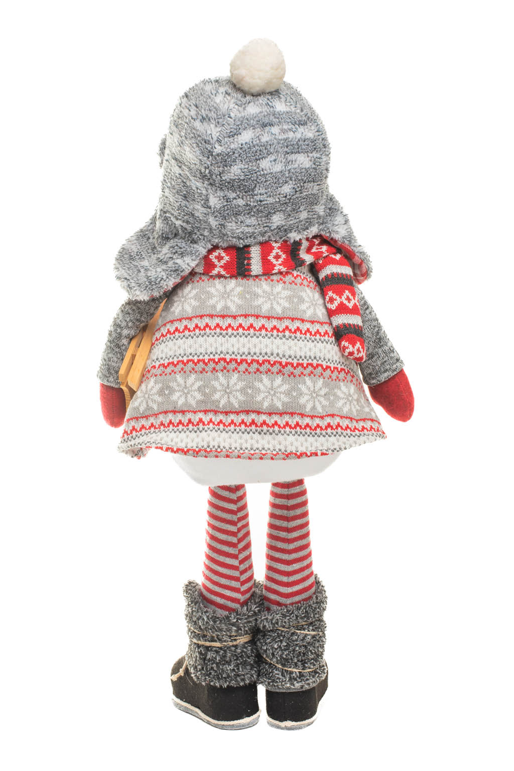 Gray and Red Snowflake Warm Snowman Wearing a Cozy Winter Cap - Image 3