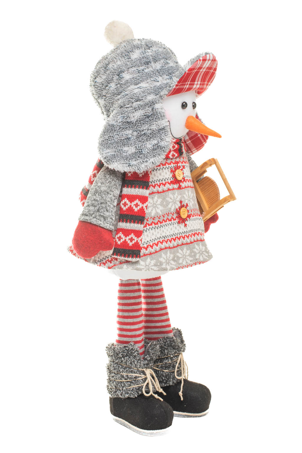 Gray and Red Snowflake Warm Snowman Wearing a Cozy Winter Cap - Image 4