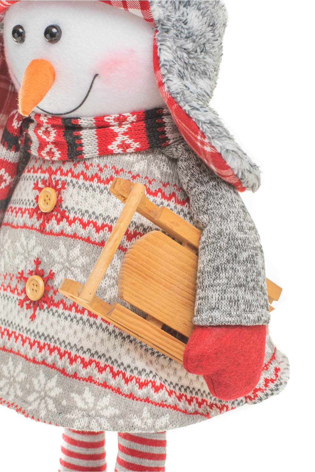 Gray and Red Snowflake Warm Snowman Wearing a Cozy Winter Cap - Image 5