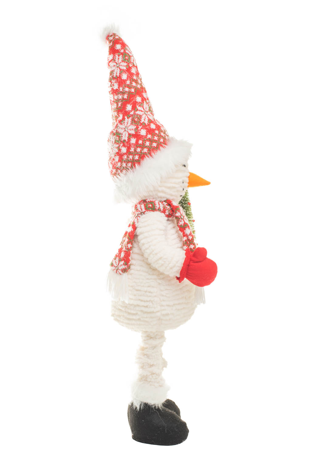 Large White and Red Snowflake Snowman Figure holding a Mini Christmas Tree - Image 4