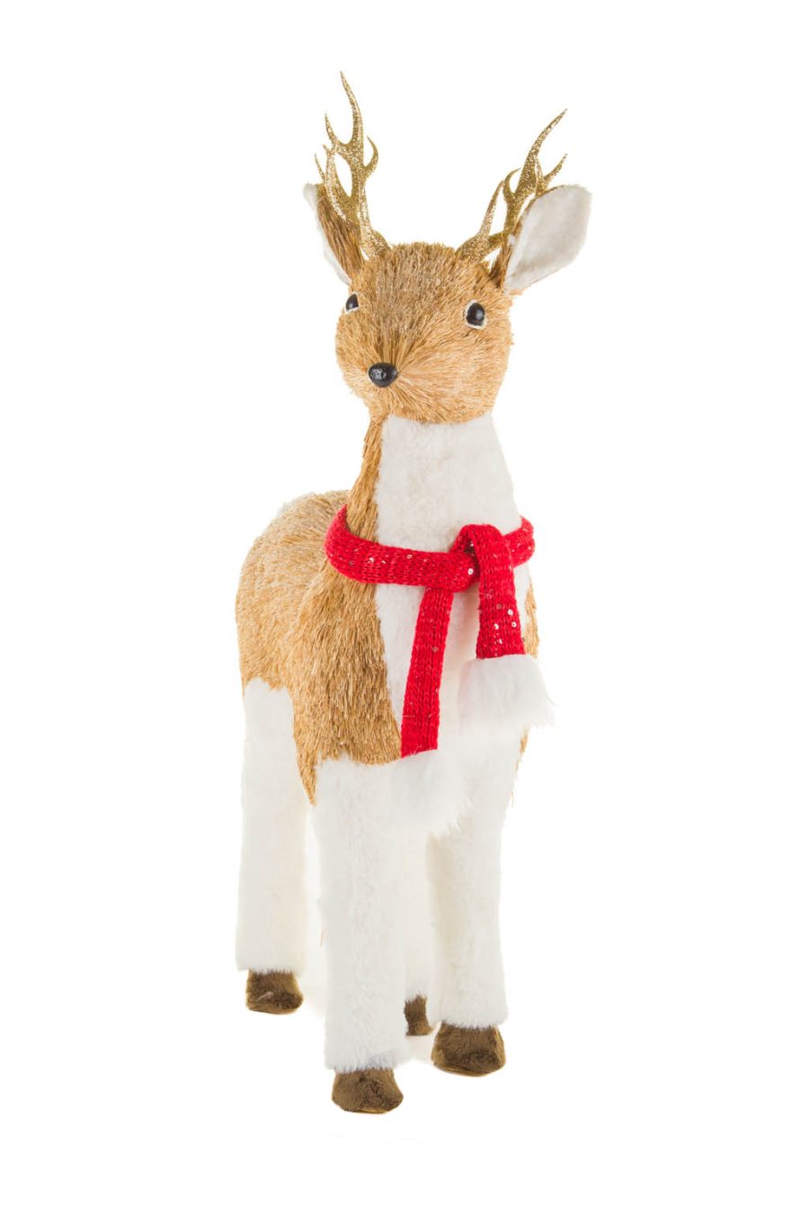 White and Brown Jolly Reindeer Wearing Scarf