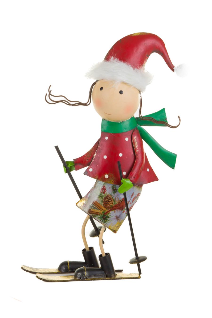 Red and Green Metallic Skiing Table Piece For Her