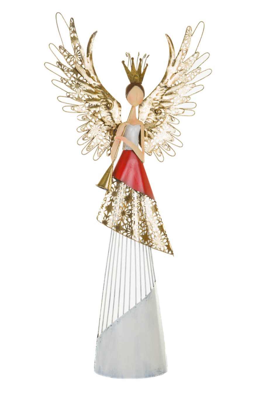 Gold and White Metallic Trumpet Angel Tree Topper