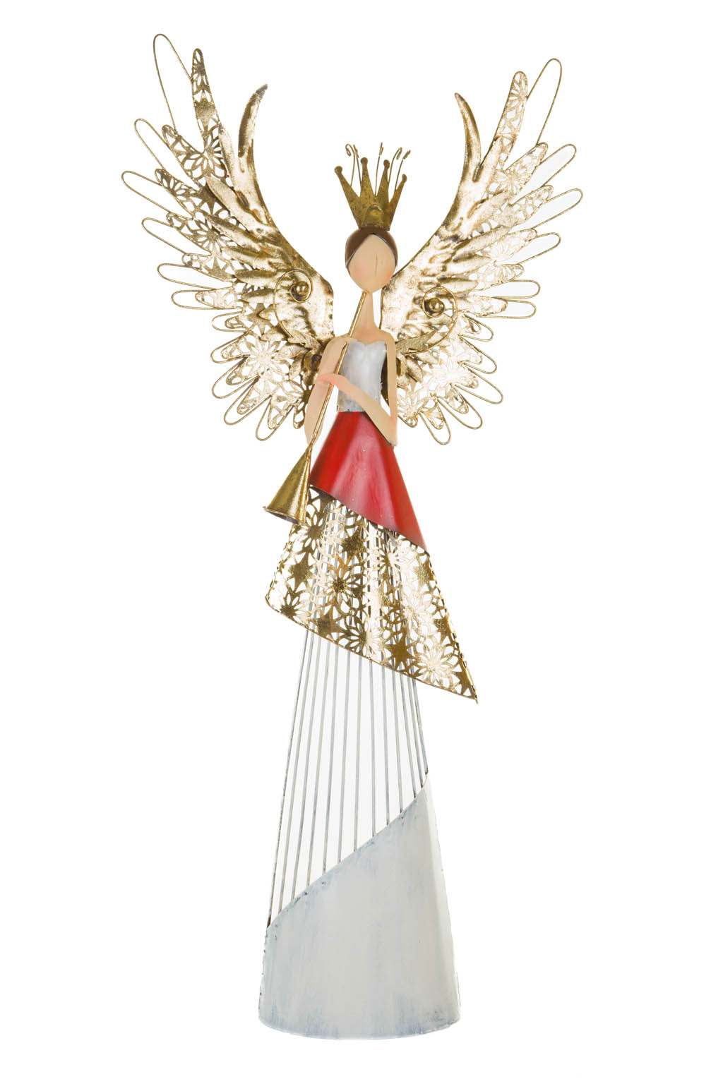 Gold and White Metallic Trumpet Angel Tree Topper