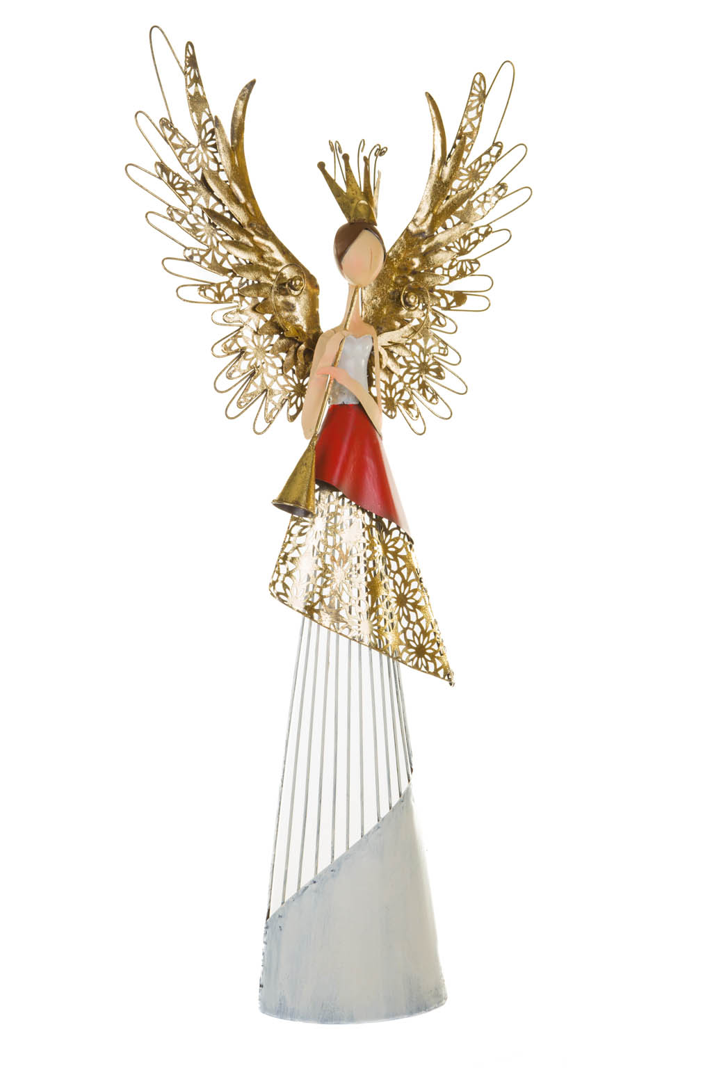 Gold and White Metallic Trumpet Angel Tree Topper - Image 5