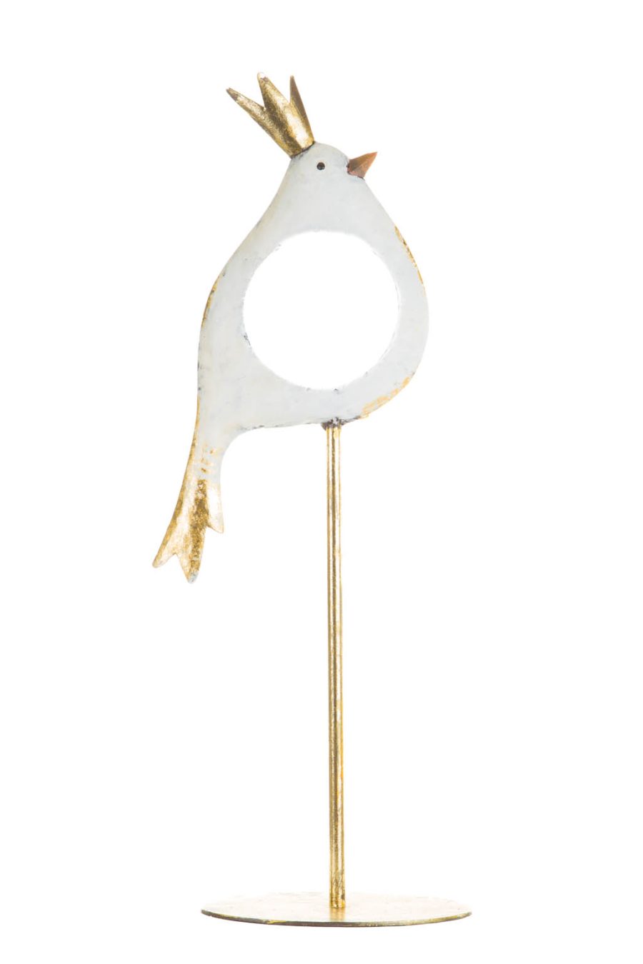 Gold and White Metallic Bird Candle Holder