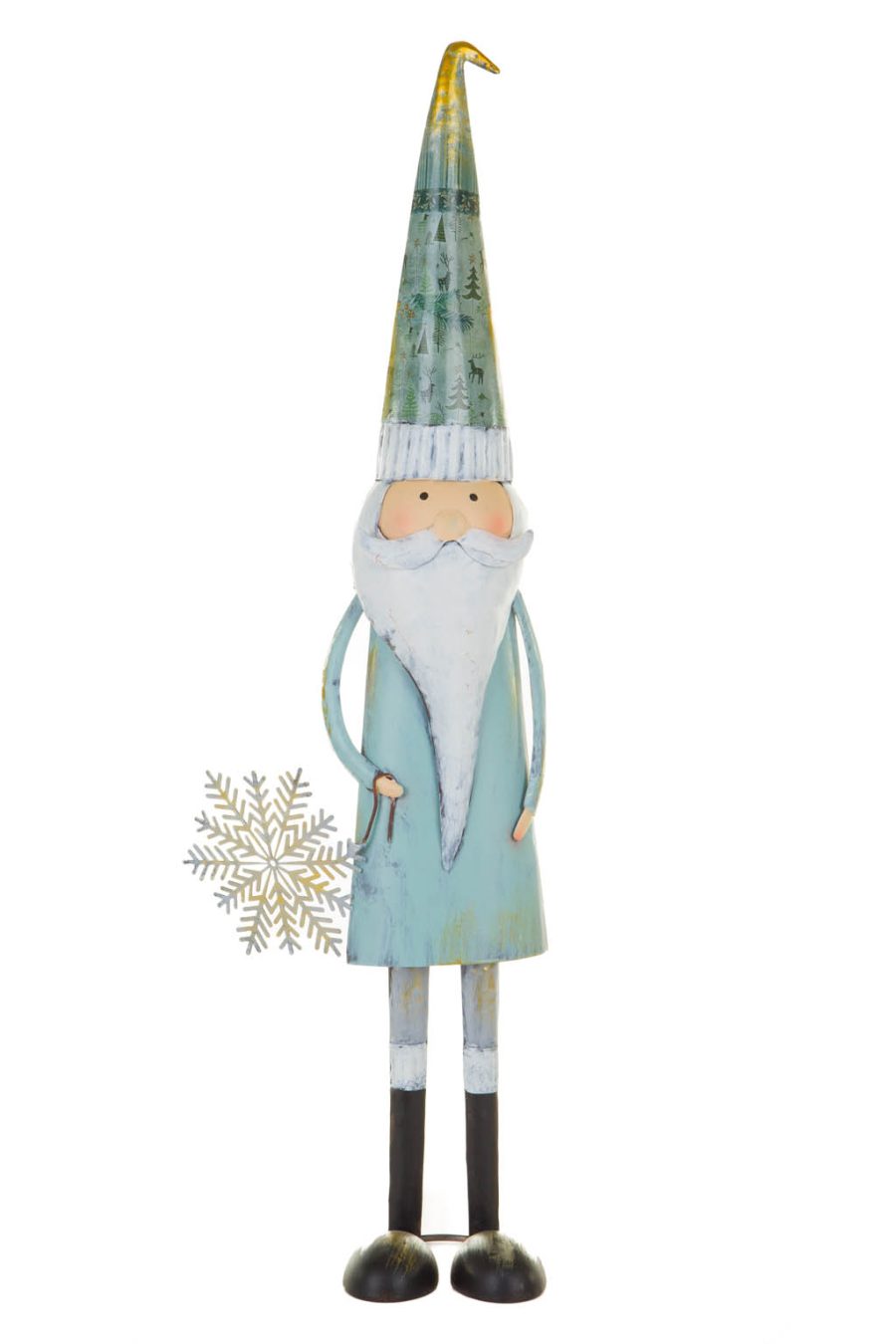 Teal and White Metallic Nordic Elf with Holiday Cap