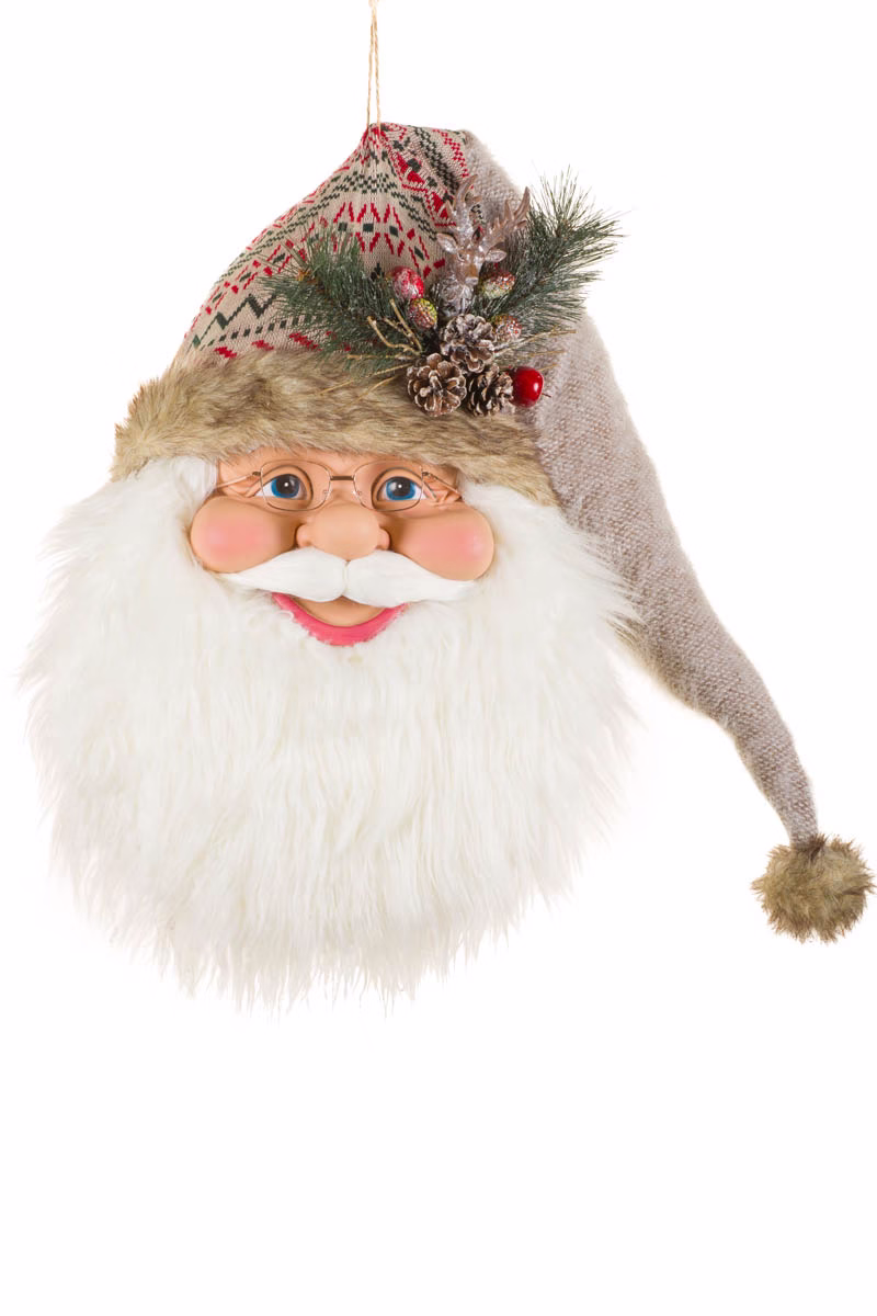 29″ Hanging Cream Santa Head Decoration