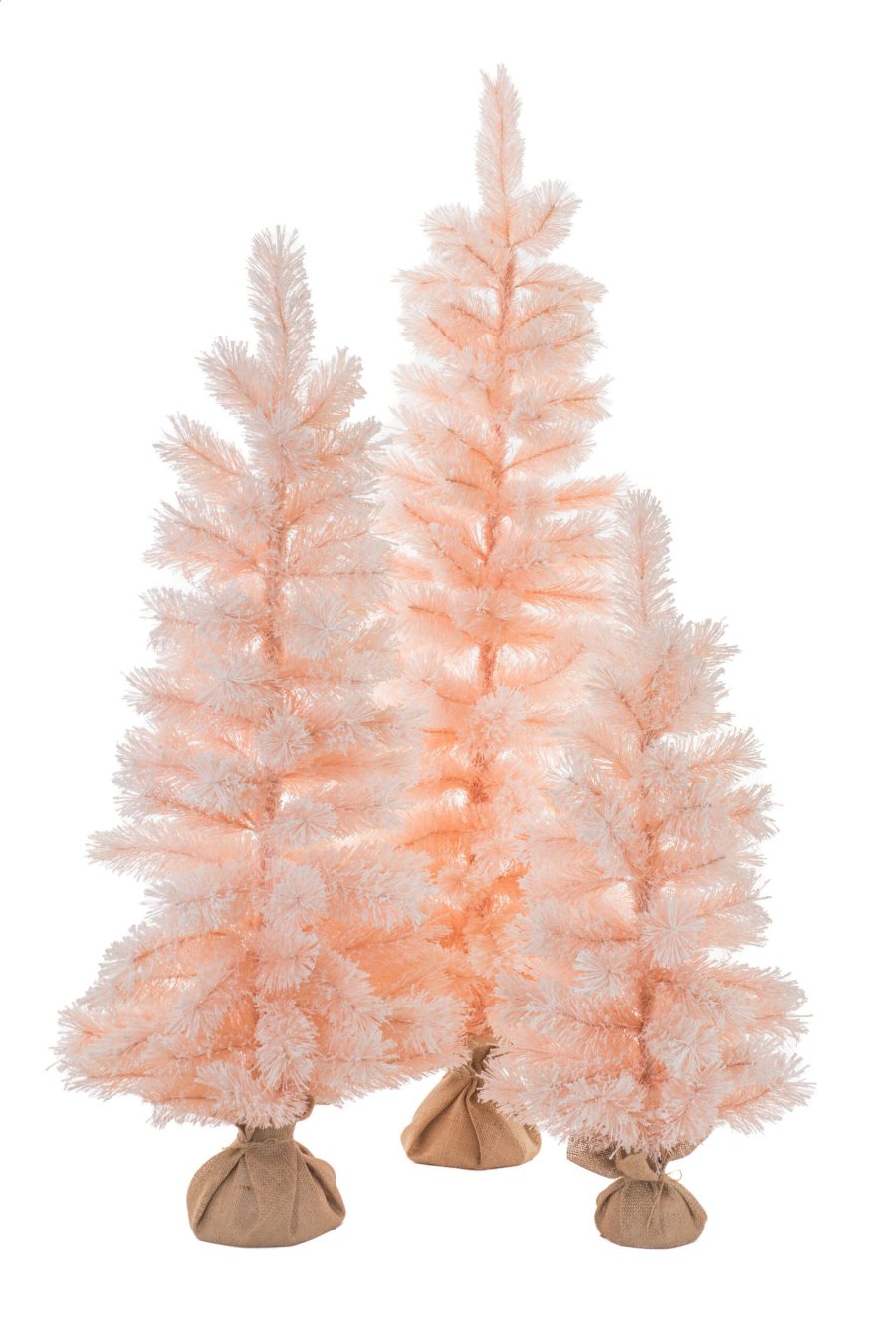 Pastel Pink PVC Glittered Three Piece Tree Set with Burlap Base