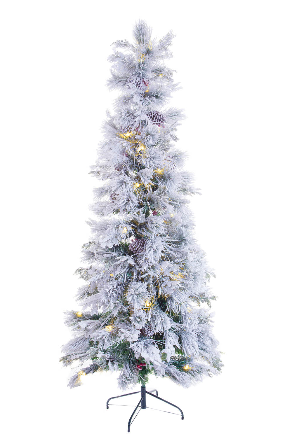 Green and White Flocked Warm White LED Christmas Tree - Image 2