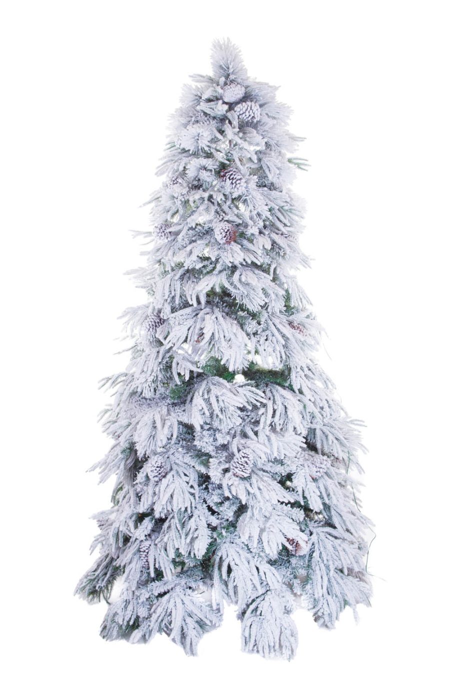 White And Green Flocked Christmas Tree With Pinecones