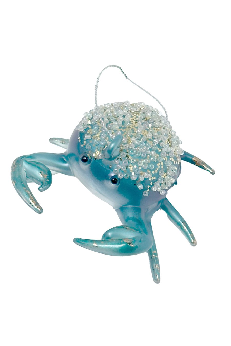 Blue Glass Hanging Crab Ornament with Pearls
