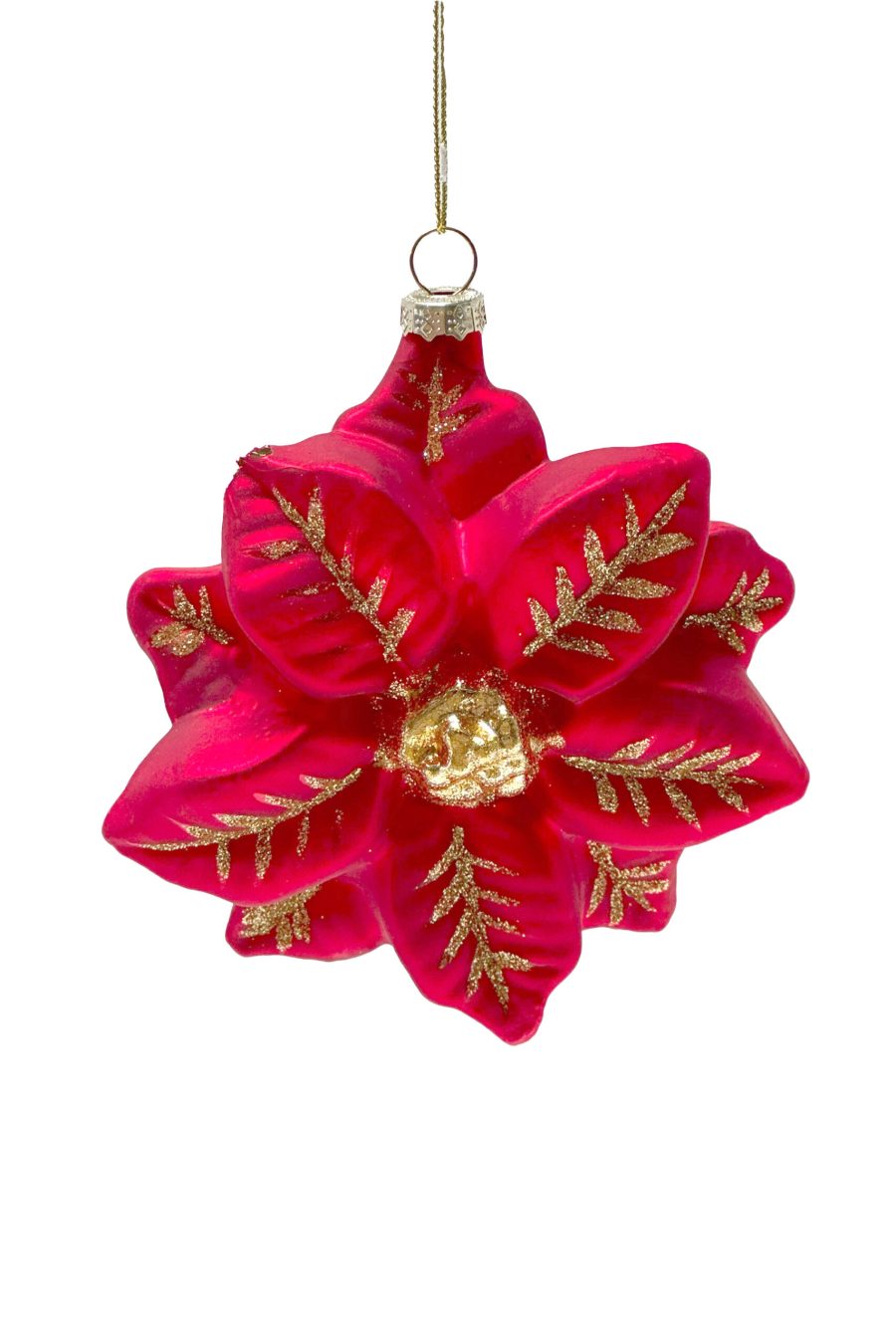 Red Glass Hanging Poinsettia Ornament with Gold Detailing