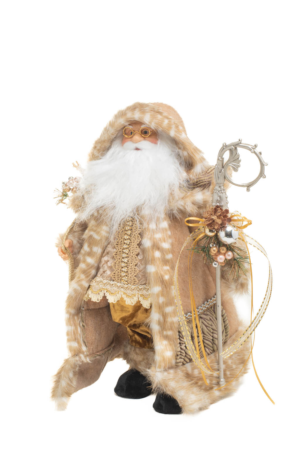 Beige and Gold Nordic Santa holding a Scepter and Gift Bag - Image 2