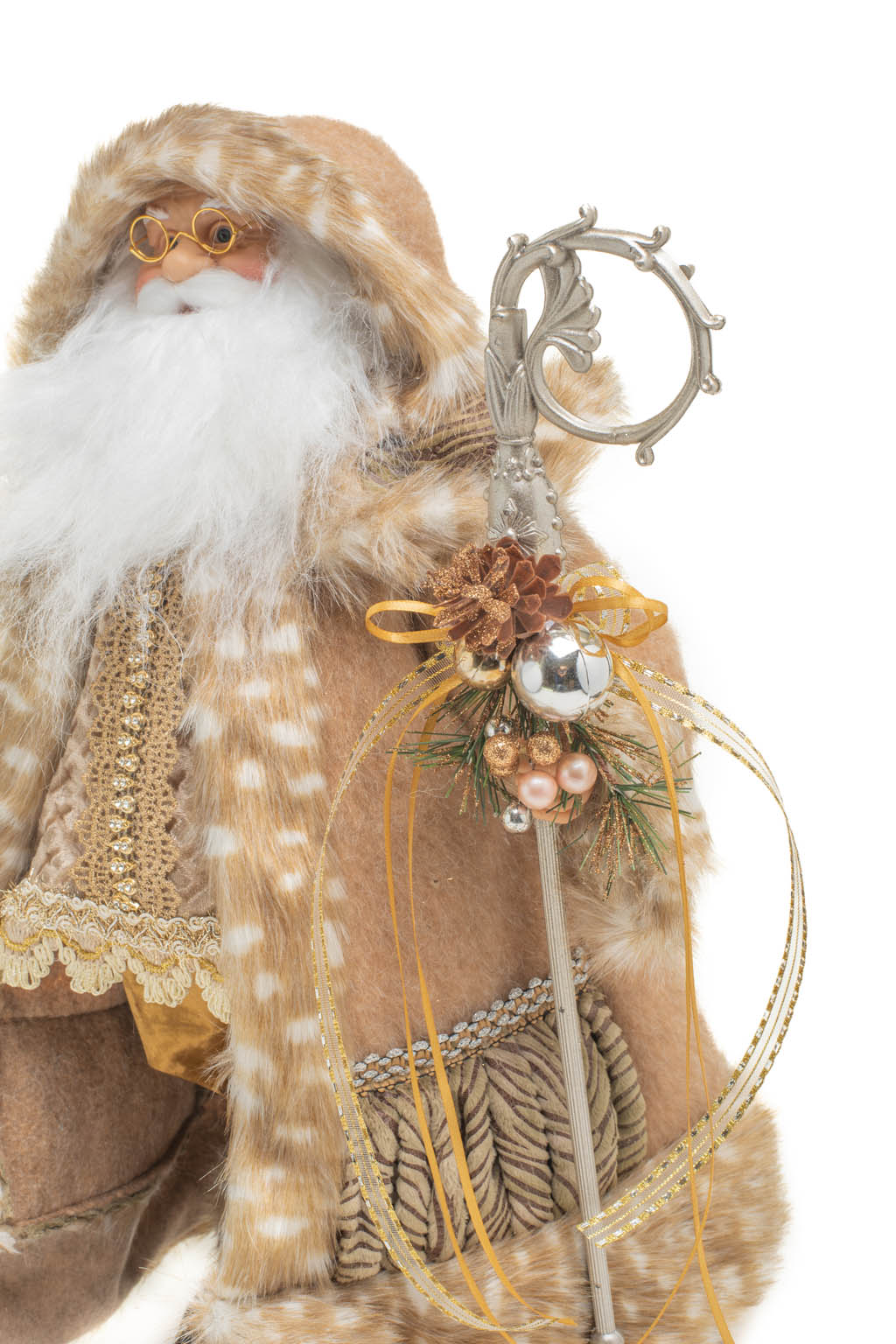 Beige and Gold Nordic Santa holding a Scepter and Gift Bag - Image 6