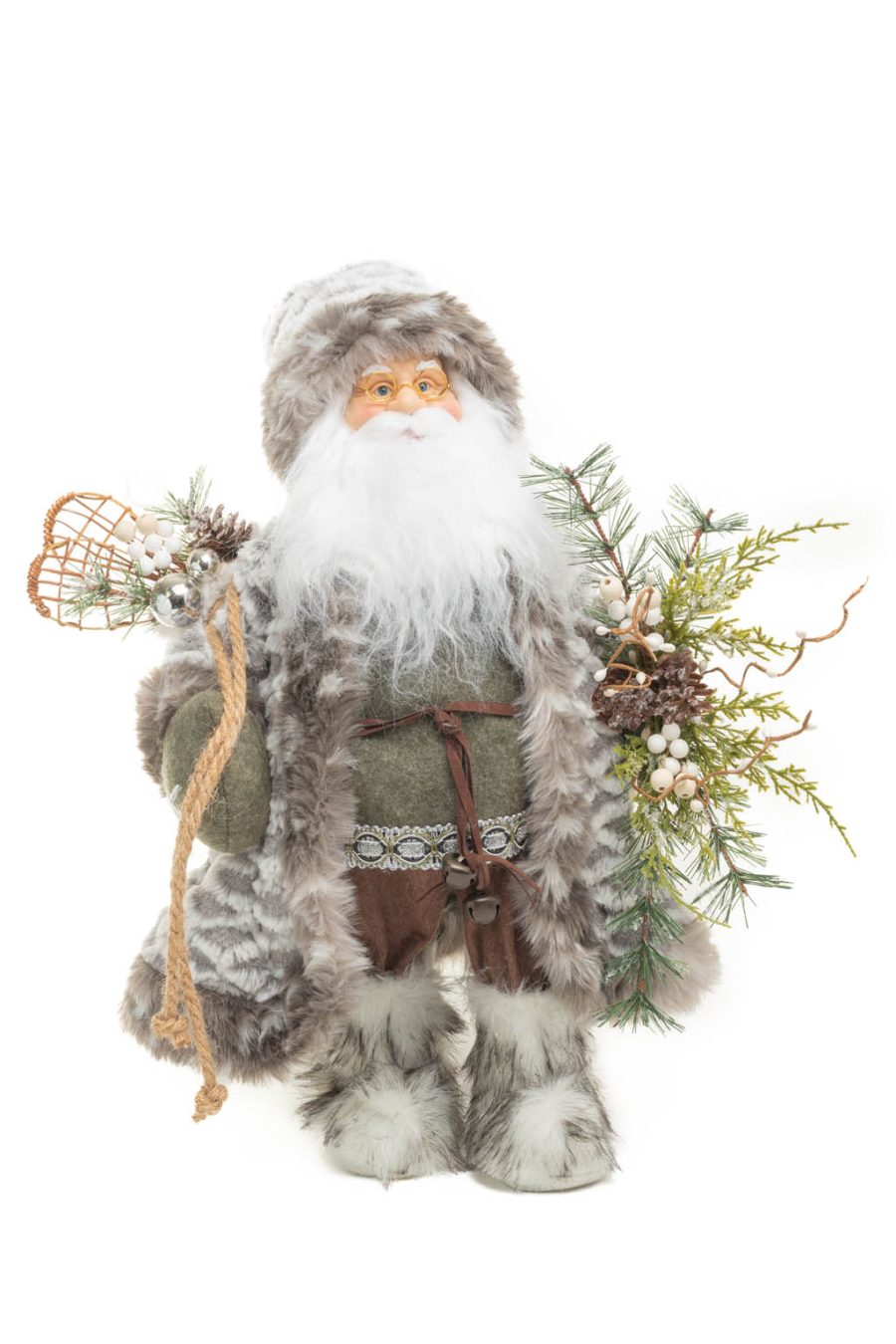 Gray and White Nordic Santa holding Gift Sack and a Large Spray
