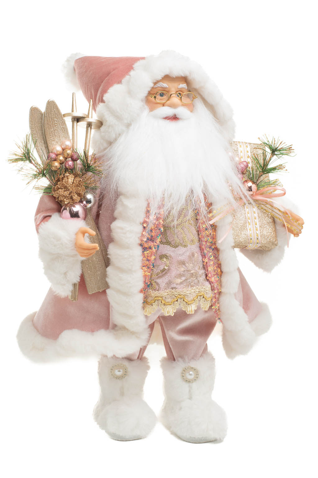 Pink and White Fabulous Sequin Santa with Gifts