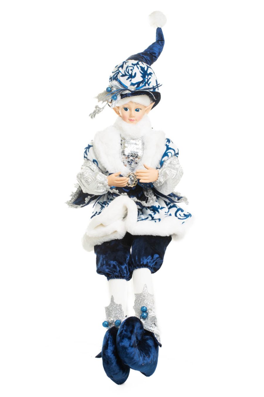 Sitting Blue and White Chintz Elizabethan Elf with Spray on Beanie