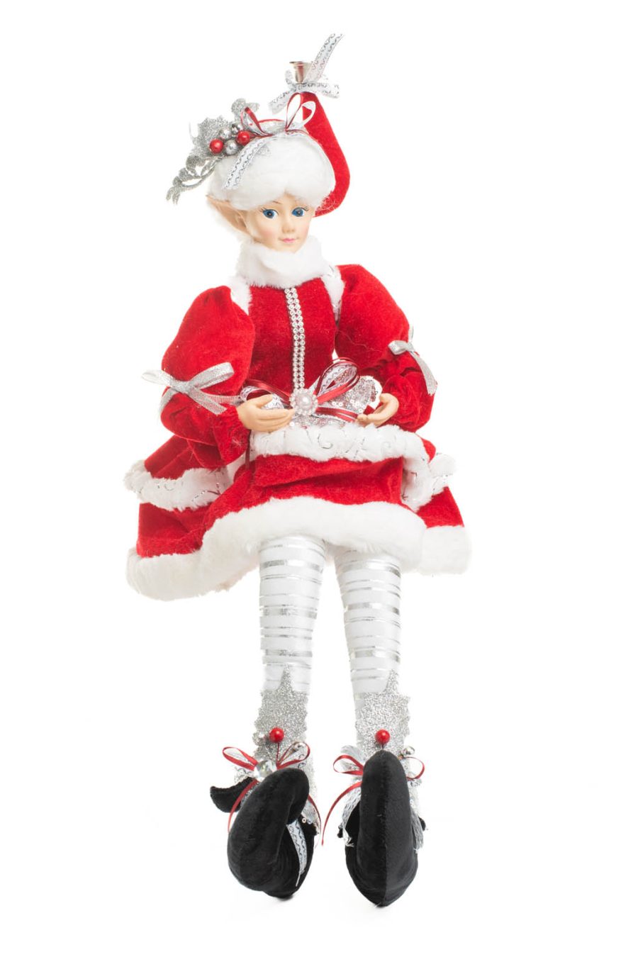 Sitting Red and White Elizabethan Elf with Spray on Beanie